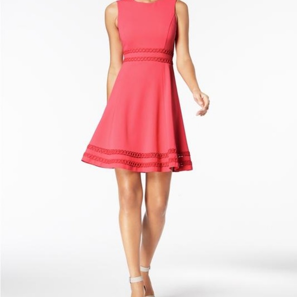 Calvin Klein Dresses & Skirts - Calvin Klein Petite Corded Trim Fit Flare - Coral